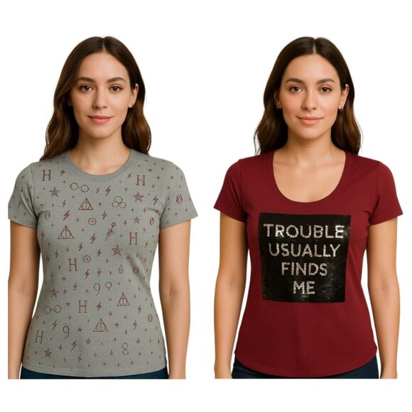 2 Harry Potter T Shirt Top Tee WOMEN'S WOMAN'S Juniors Size Extra Small - Picture 1 of 16